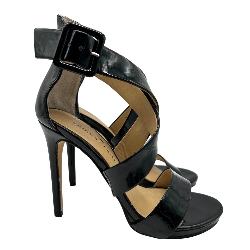 Chinese Laundry Blackjack Black Patent Platform Strappy Stiletto Heels Size 6